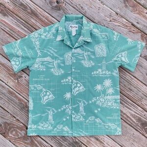 Vintage Howie Hawaiian Islands Map Button Down Shirt XL